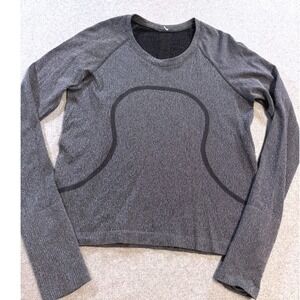 Lululemon Gray Seamless Long Sleeve Crop Top Womens 10 Athletic Yoga‎ Gym Shirt